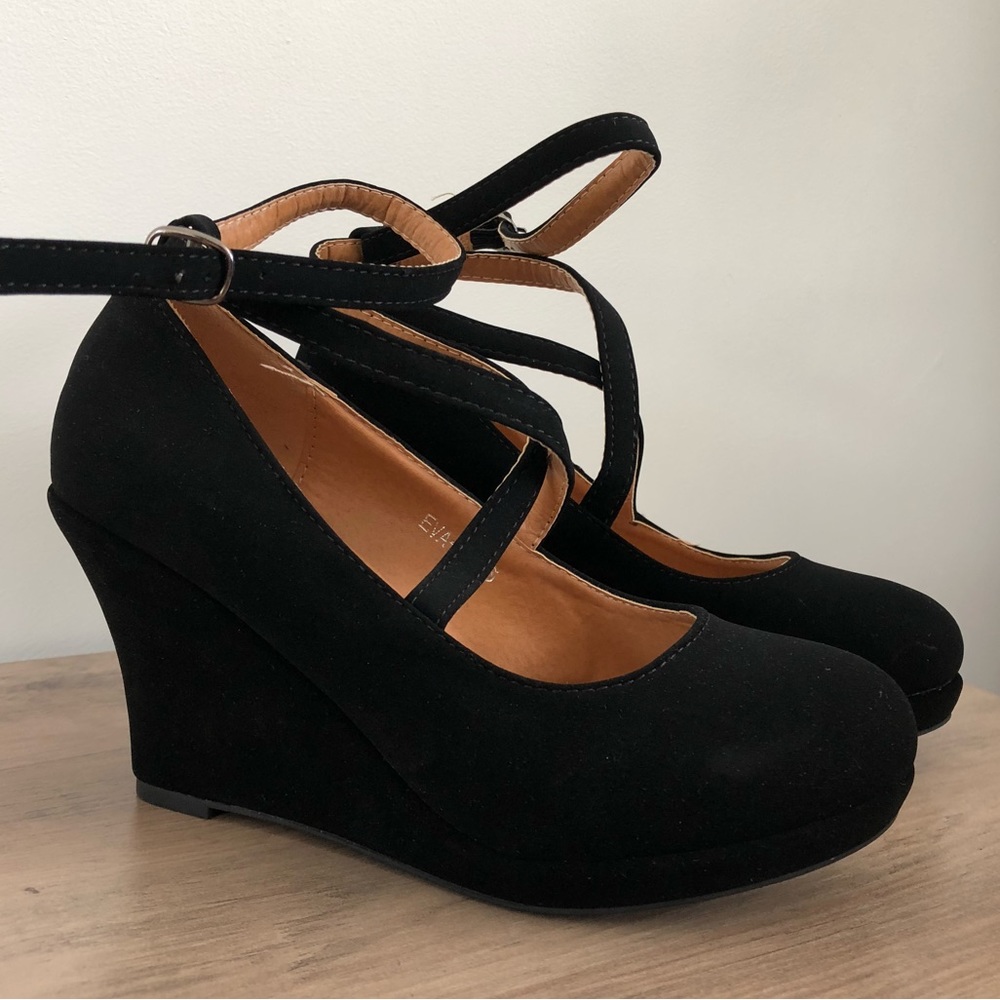 TOP Moda Eva Black Wedges - Picture 2 of 11